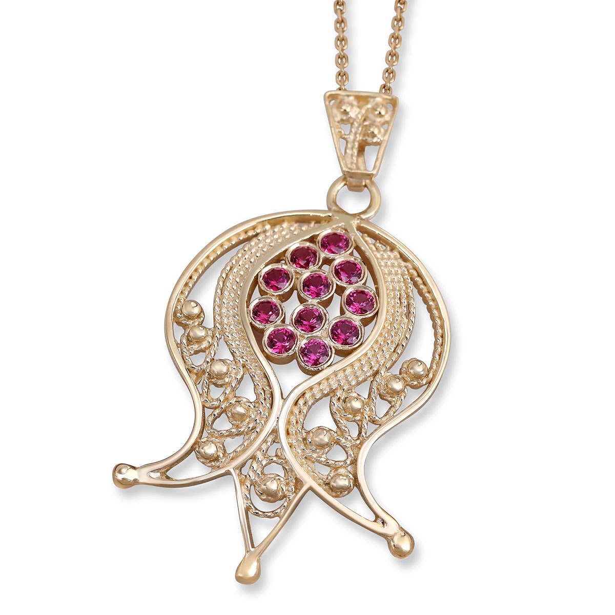 Rafael Jewelry 14K Gold Filigree Pomegranate Ruby Necklace - 1