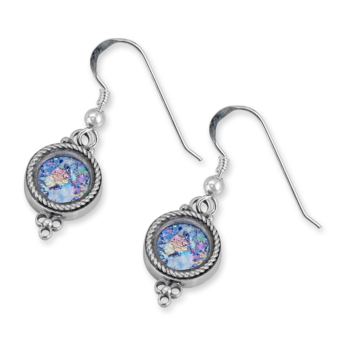 Rafael Jewelry Roman Glass and Silver Circle Earrings  - 1