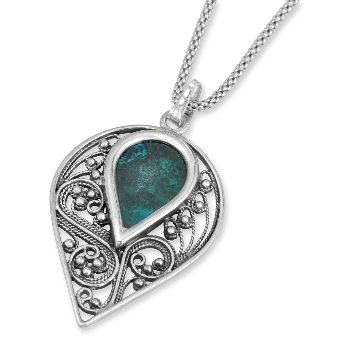 Rafael Jewelry Sterling Silver and Eilat Stone Filigree Necklace - 1