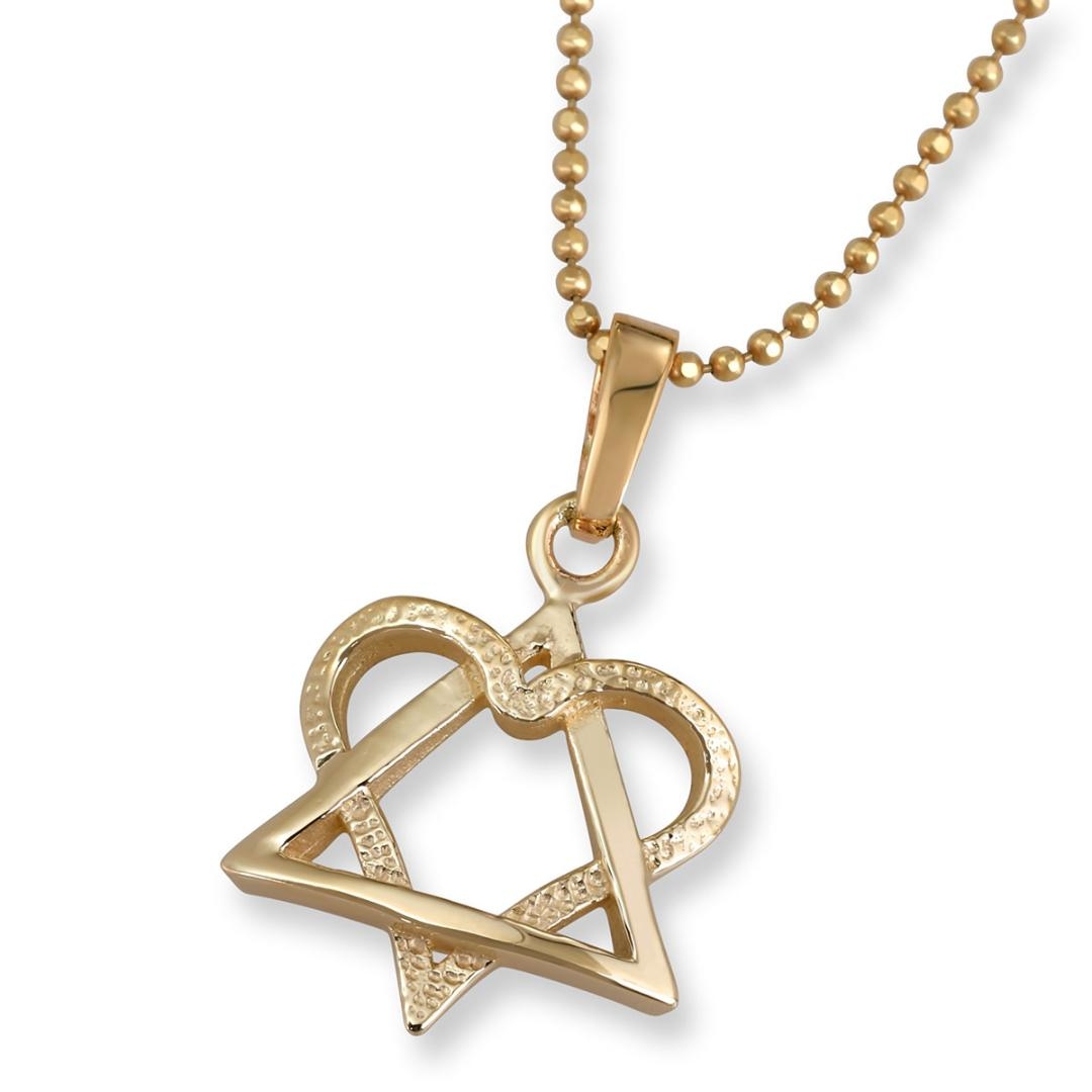 Rafael Jewelry 14K Gold Love Heart Star of David Pendant - 1