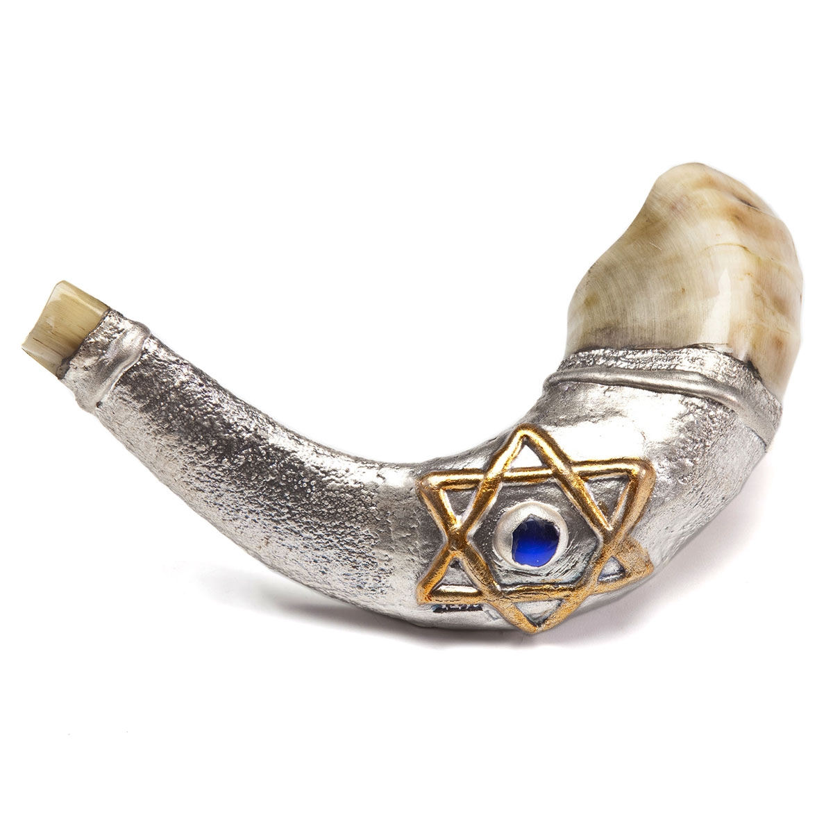 Barsheshet-Ribak Star of David with Blue Marble Silver-Plated Ram’s Horn Shofar - 1