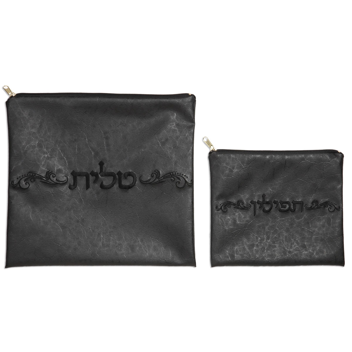 Rikmat Elimelech Faux Leather Black Tallit and Tefillin Bag Set - 1