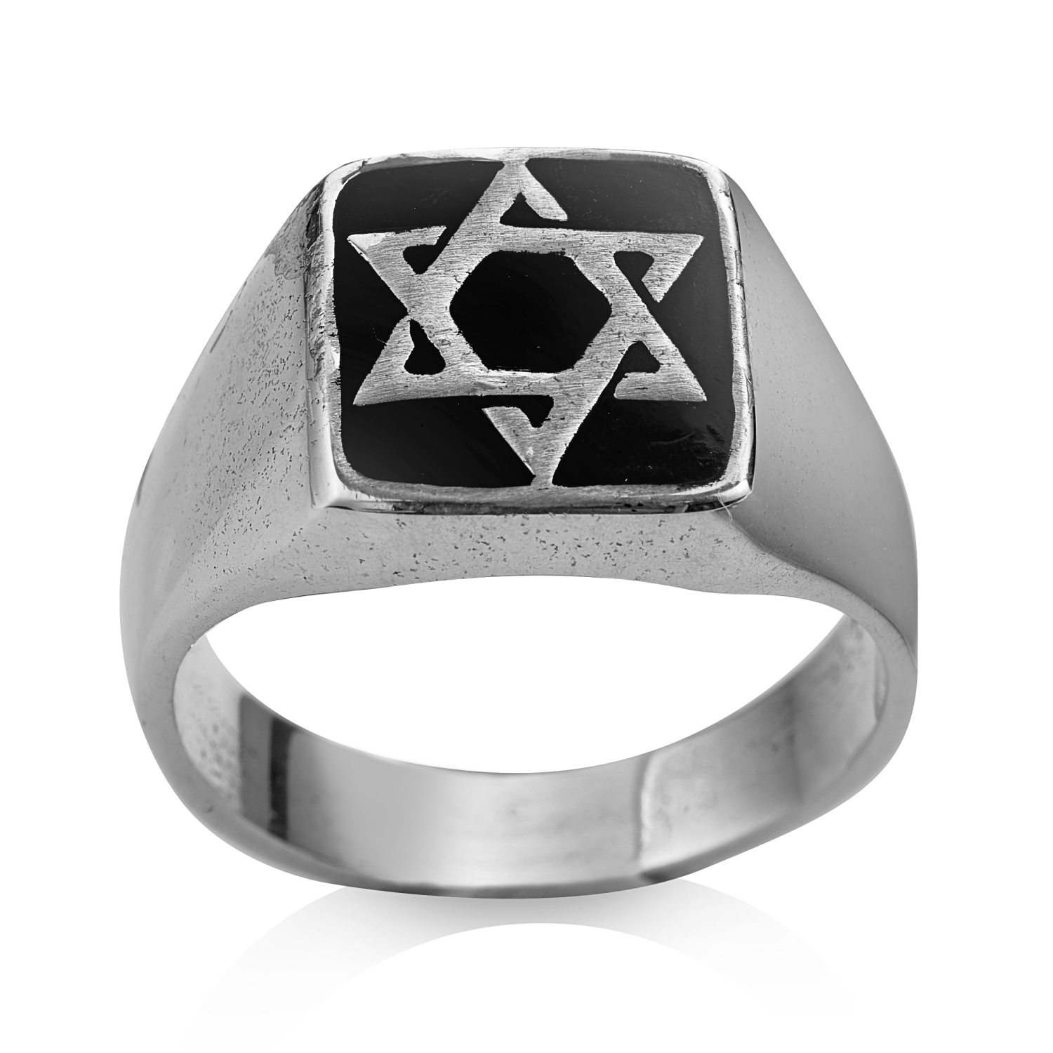 Sterling Silver and Black Enamel Star of David Ring - 1