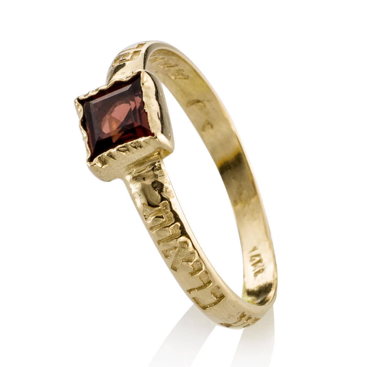 14K Gold Noa Blessings Ring with Square Garnet Stone - 1