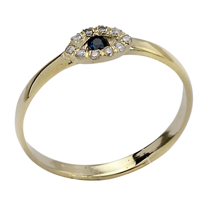 14K Gold Evil Eye Ring with Sapphire and Diamond Stones - 3
