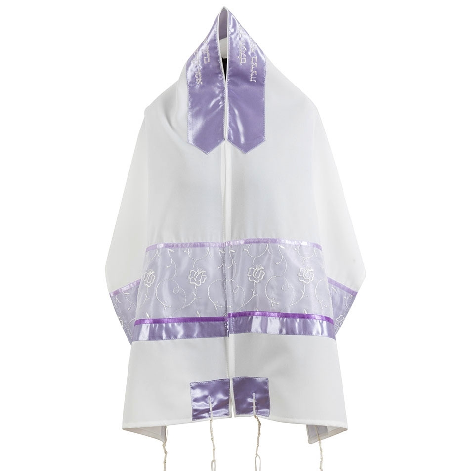 Ronit Gur Lilac Floral Women's Tallit Set with Blessing  - 1