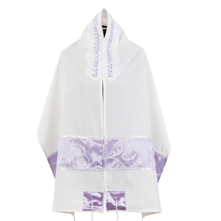 Ronit Gur Lilac Swirls Women's Tallit Set with Blessing - 1