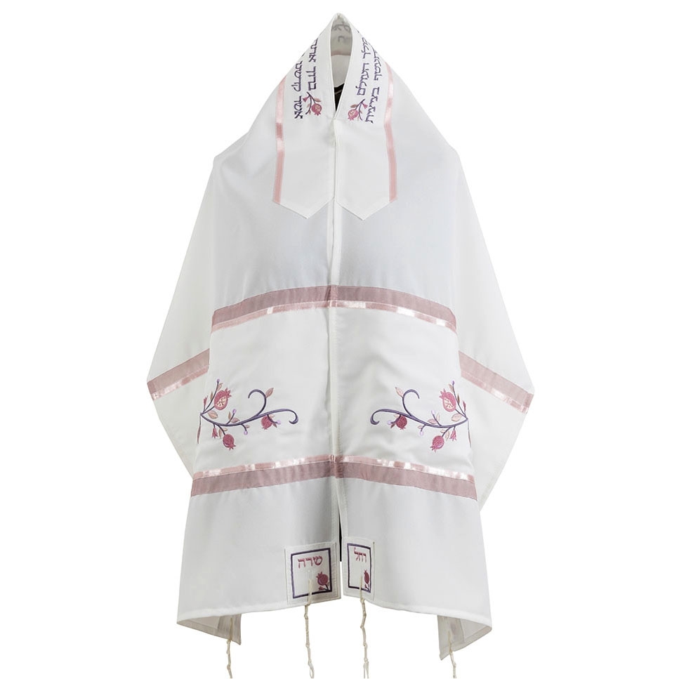 Ronit Gur Pale Pink Pomegranate Women's Tallit Set with Blessing - 1