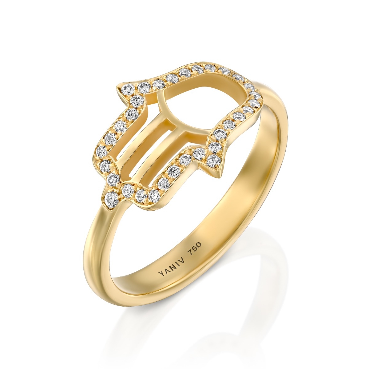 Yaniv Fine Jewelry 18K Gold Slim Diamond Studded Hamsa Ring for Women - Color Option - 1