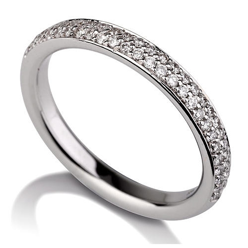 18K White Gold Thin Wedding Ring with Diamonds - 1