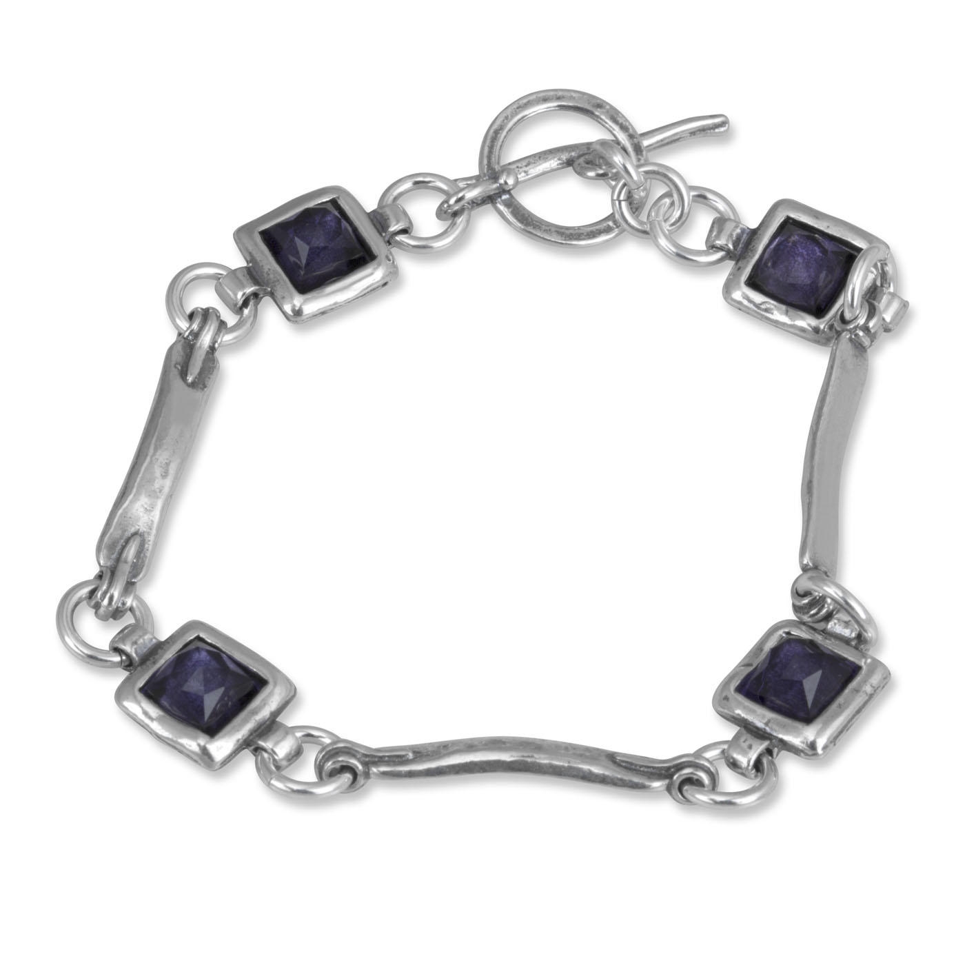 Sterling Silver and Amethyst Toggle-Clasp Bracelet - 1