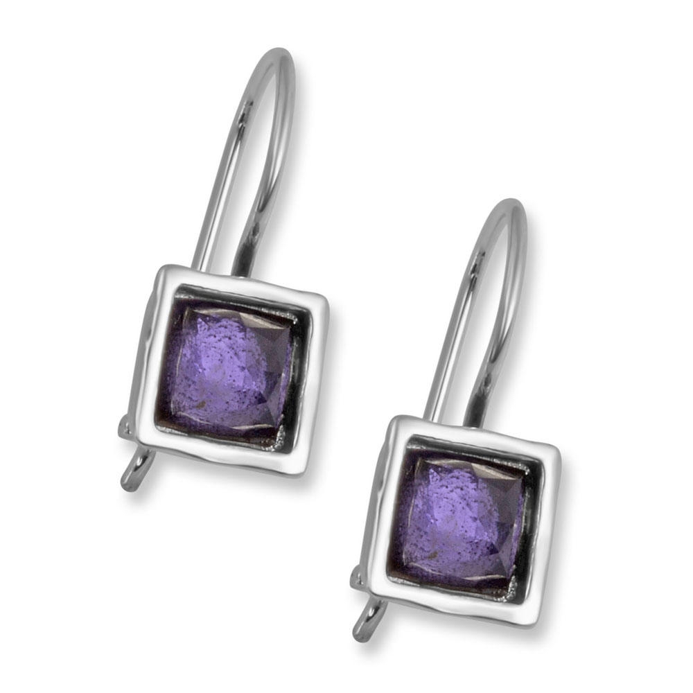 Sterling Silver and Amethyst Square Earrings  - 2
