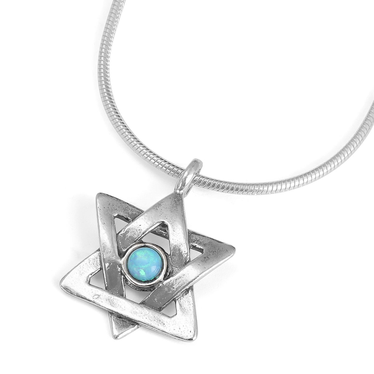 Sterling Silver Star of David Necklace with Opal Center - 1