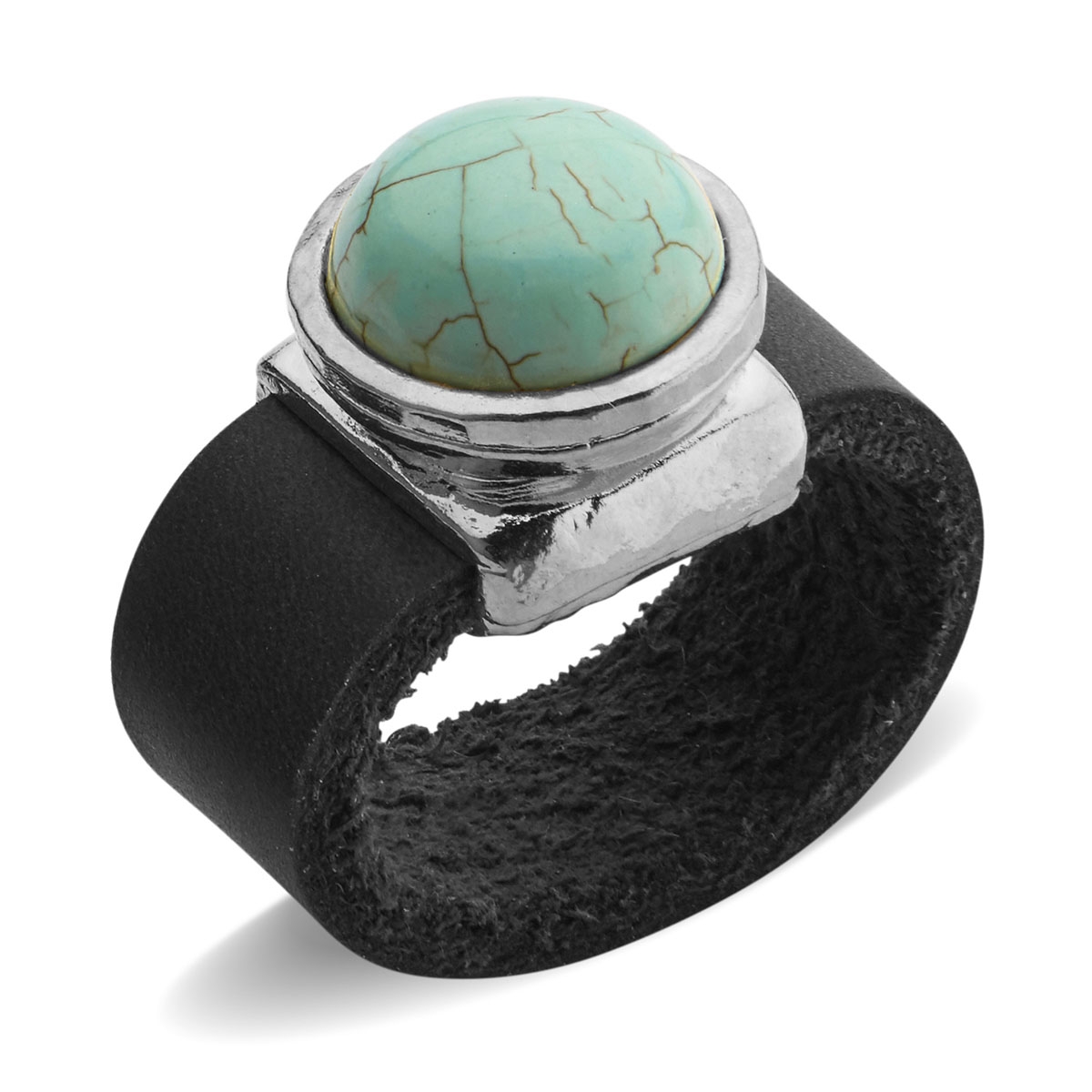 SEA Smadar Eliasaf Baby Blues Black Leather Silver-Plated Turquoise Ring - 1
