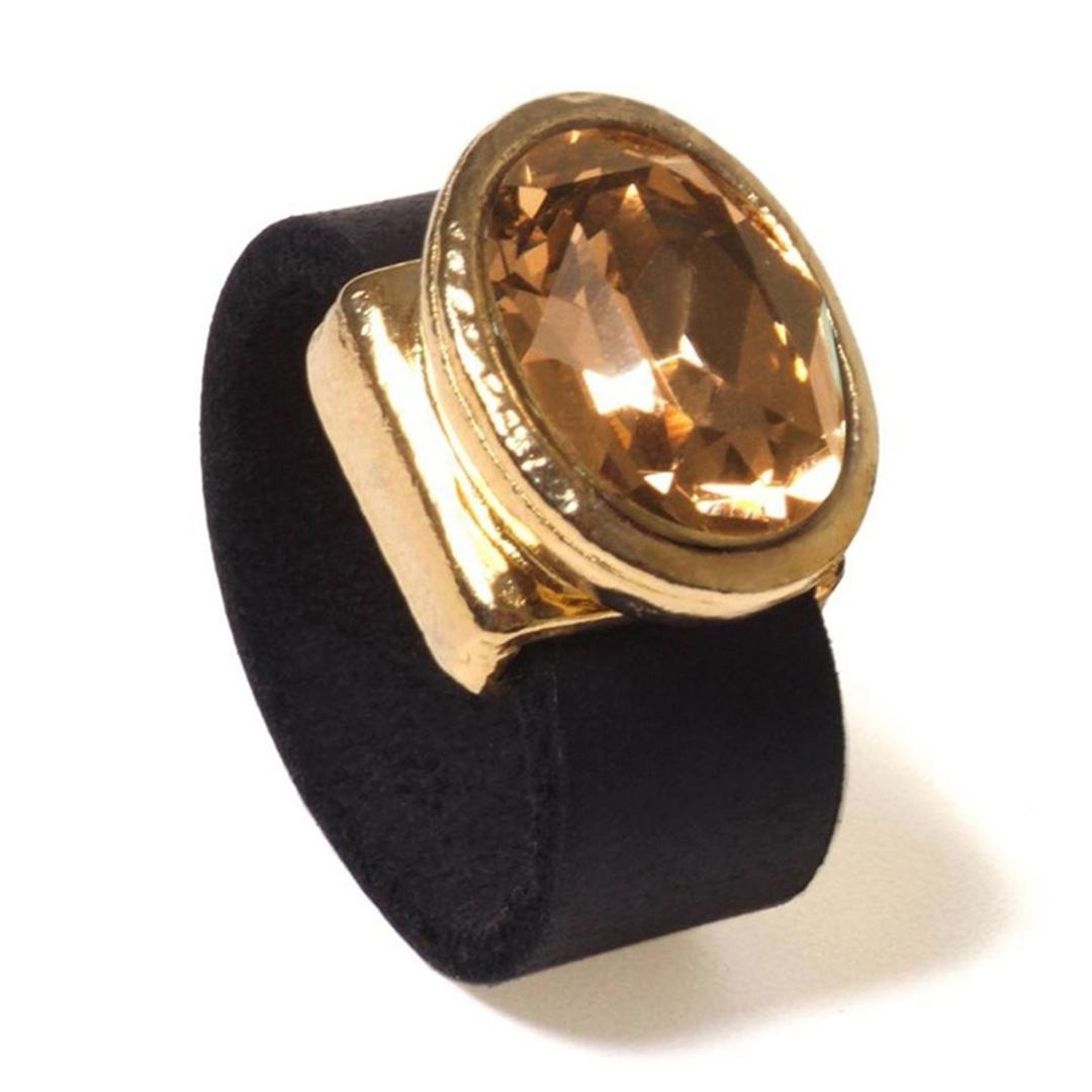 SEA Smadar Eliasaf Leather & Gold Plated Ring with Oval Swarovski Crystal - 1