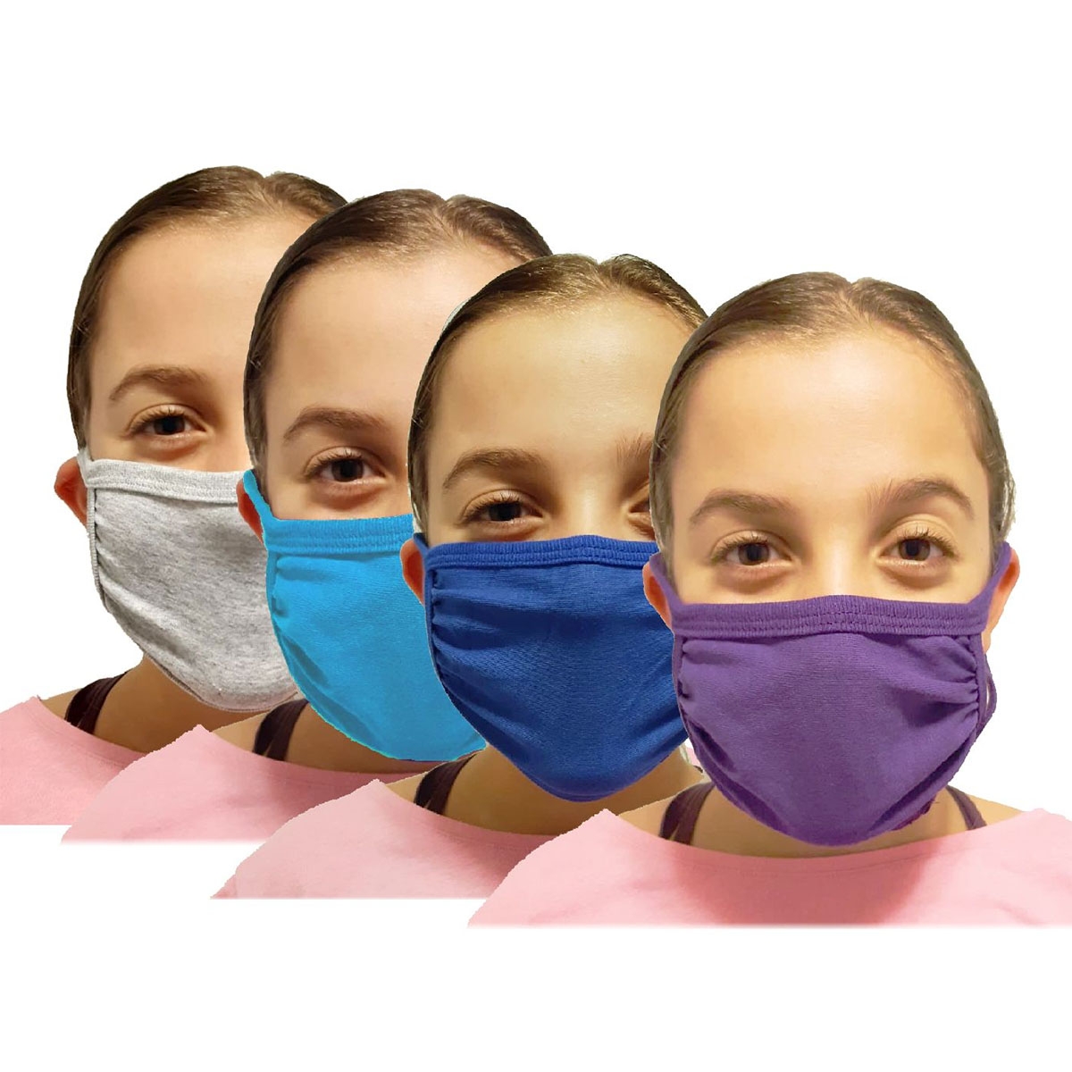 Set of Four Unisex Reusable Double-Layered Face Masks For Children (Variety of Colors) - 1