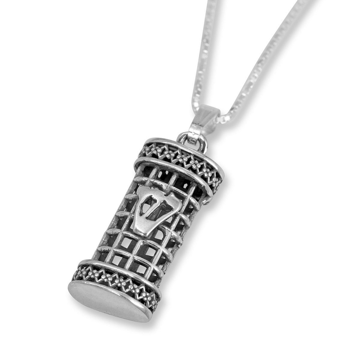 Ornate Mezuzah with Shin Sterling Silver Necklace - 1