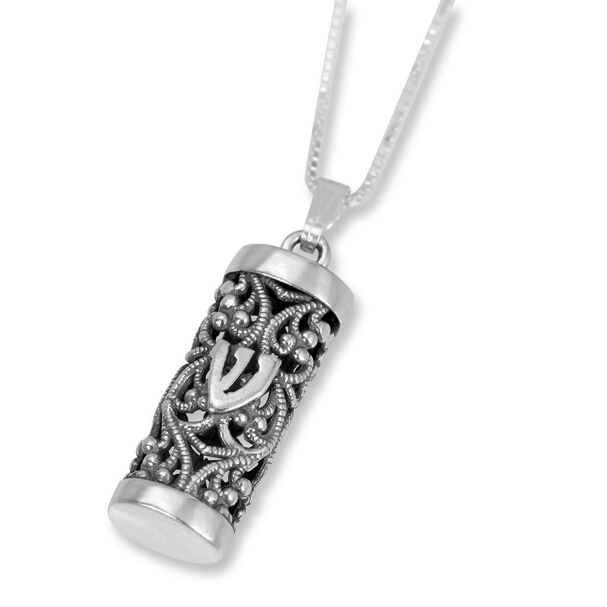Filigree Mezuzah with Shin Sterling Silver Necklace  - 1