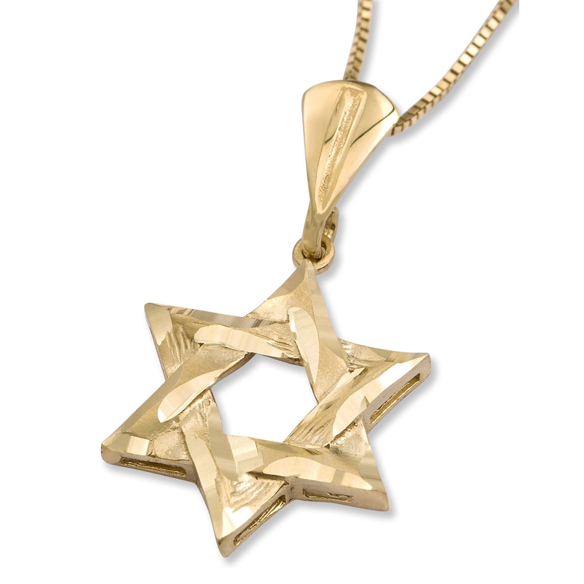 Stylish 14K Yellow Gold Interlocking Star of David Pendant Necklace - 1