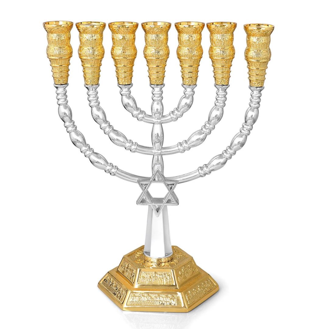 Silver and Gold Plated Decorative Menorah with Star of David - 1