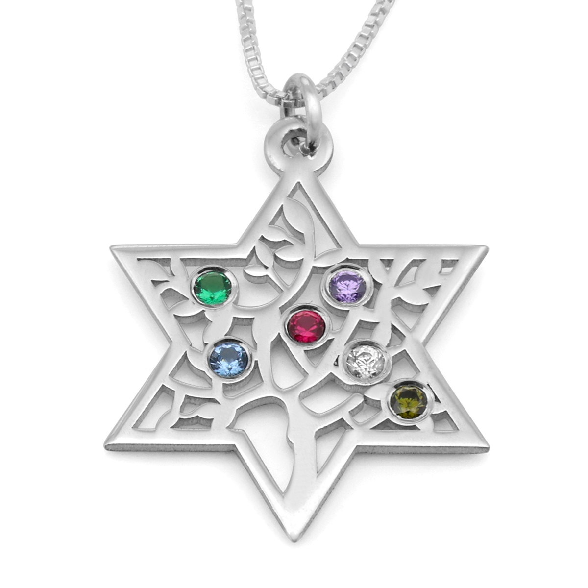 Birthstone Star of David and Tree of Life Necklace - Sterling Silver or Gold Plated - 1