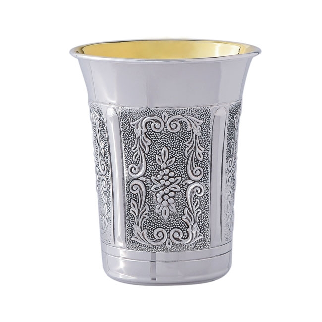  Luxurious 925 Sterling Silver Kiddush Cup With Floral Design - 1