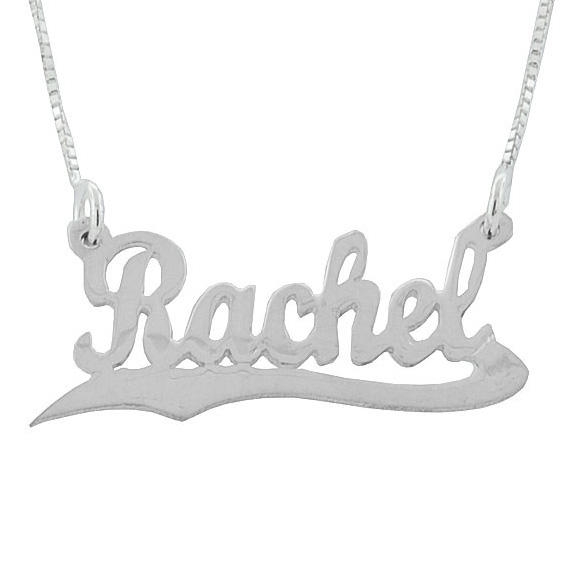 Silver Double Thickness Name Necklace in English - Script with Underline Scroll - 1