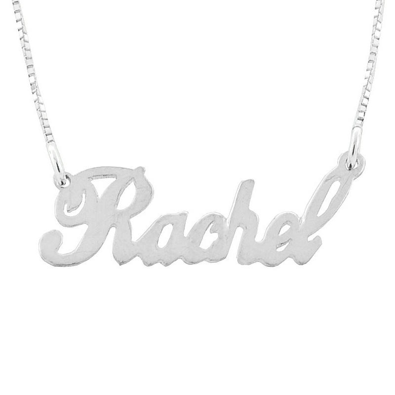 Silver Double Thickness Name Necklace in English - Script - 1