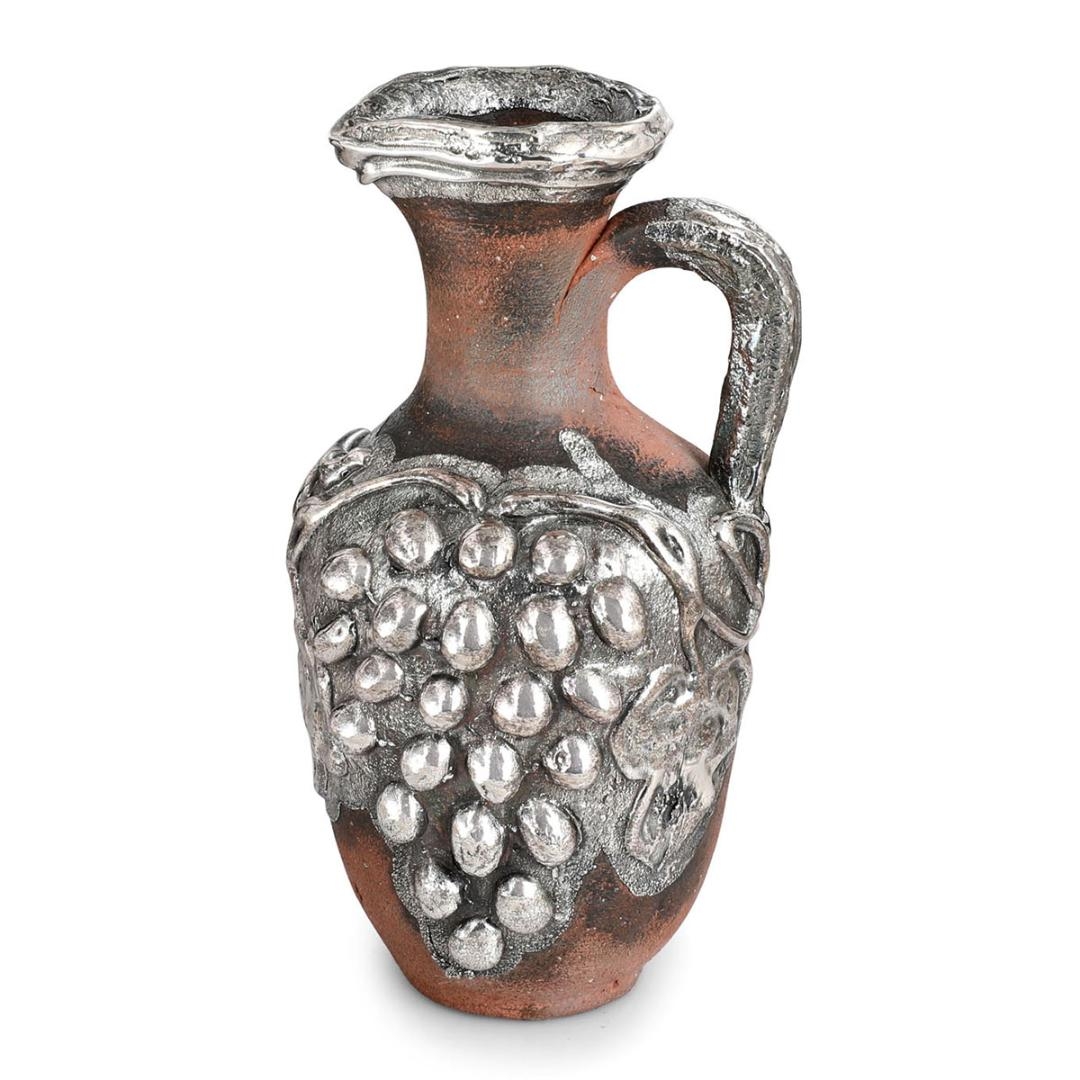 Single-Handle Ancient Wine Vessel Ceramic with 925 Sterling Silver Decoration - 1
