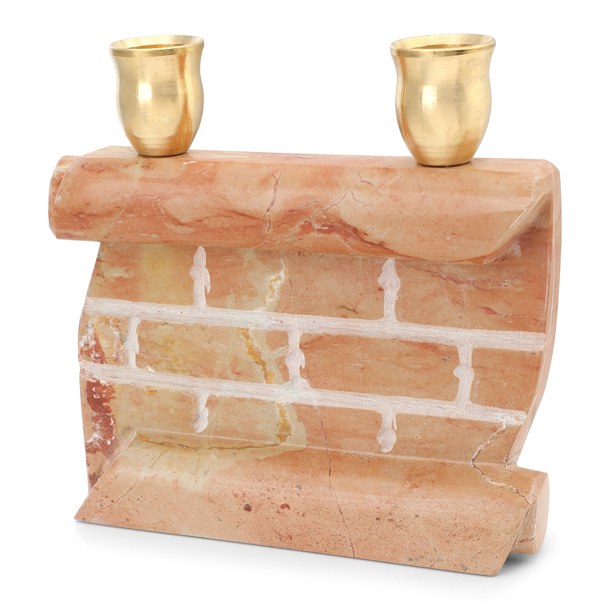 Red Jerusalem Stone Western Wall Shabbat Candlesticks  - 1