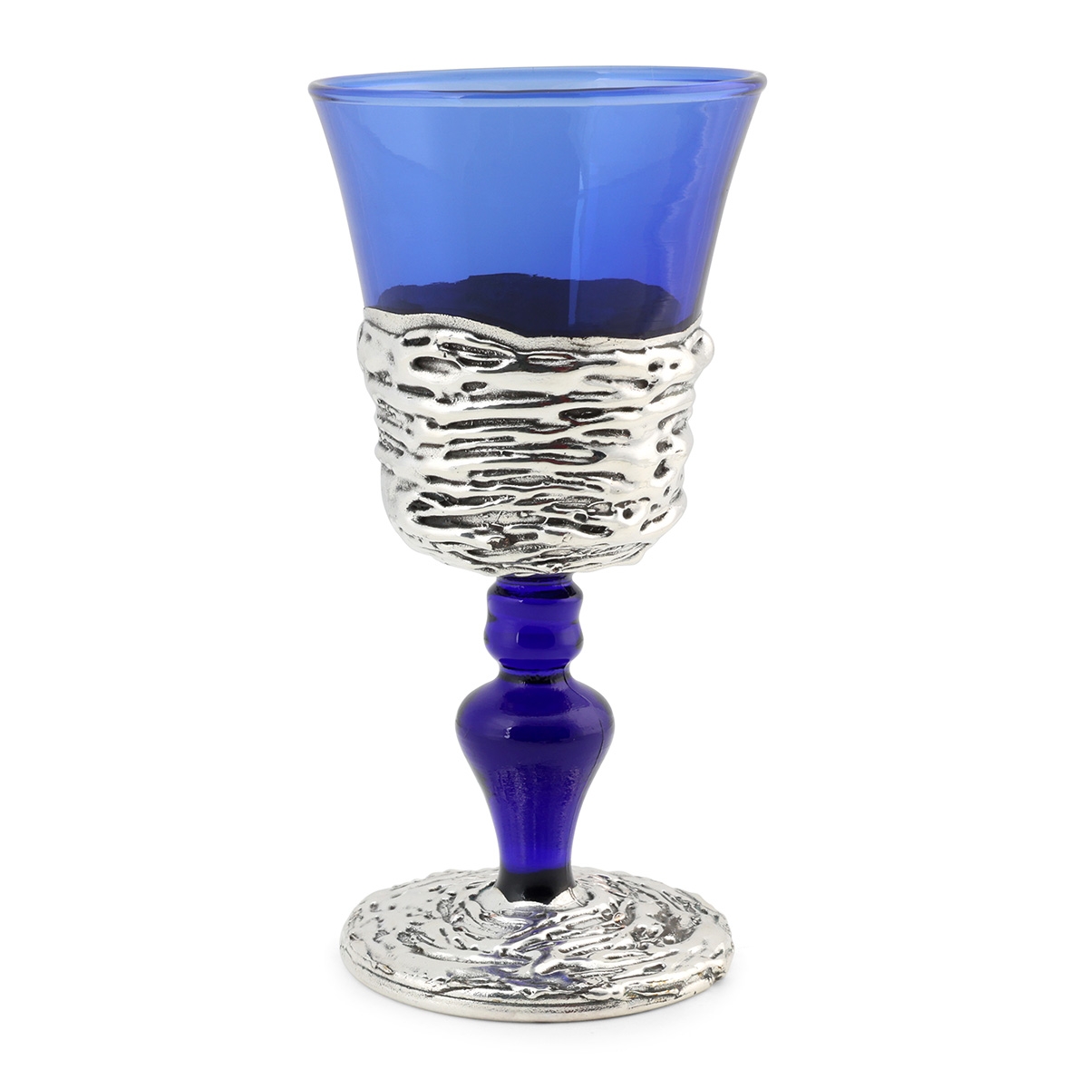 Handmade Sterling Silver and Blue Glass Kiddush Cup - 1