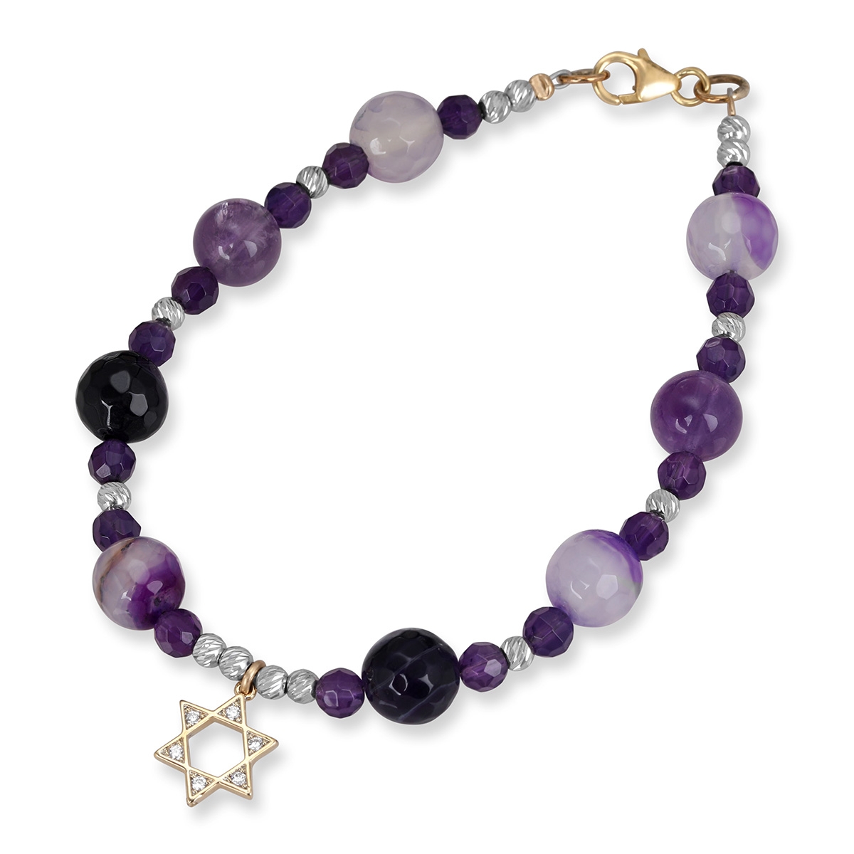 Rafael Jewelry Handcrafted Gold-Filled Star of David Bracelet With Sterling Silver Beads and Agate Stones - 1