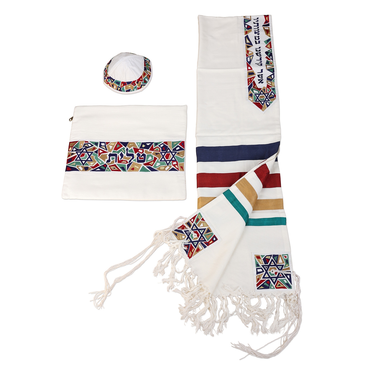 Star of David: Yair Emanuel Embroidered Cotton Tallit (Multicolor) - 1