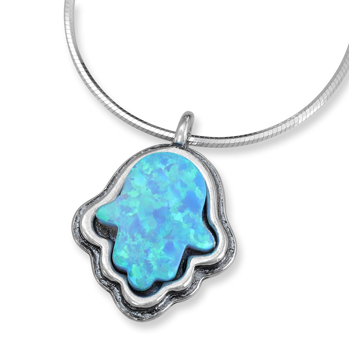 Sterling Silver and Opal Hamsa Necklace - 1