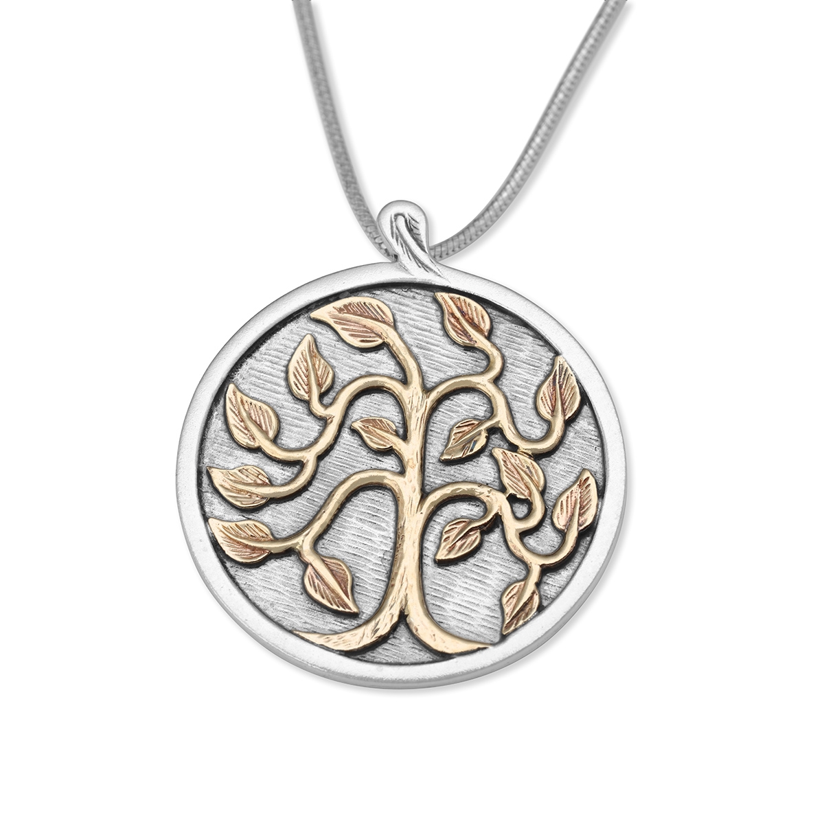 Sterling Silver and 9K Gold Circle Tree of Life Necklace - 1