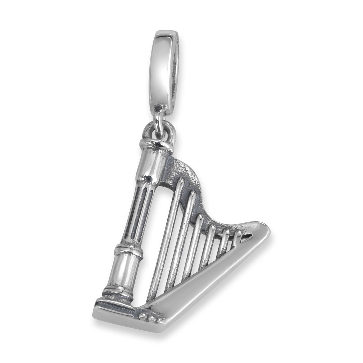 Sterling Silver David's Harp Pendant Charm - 1