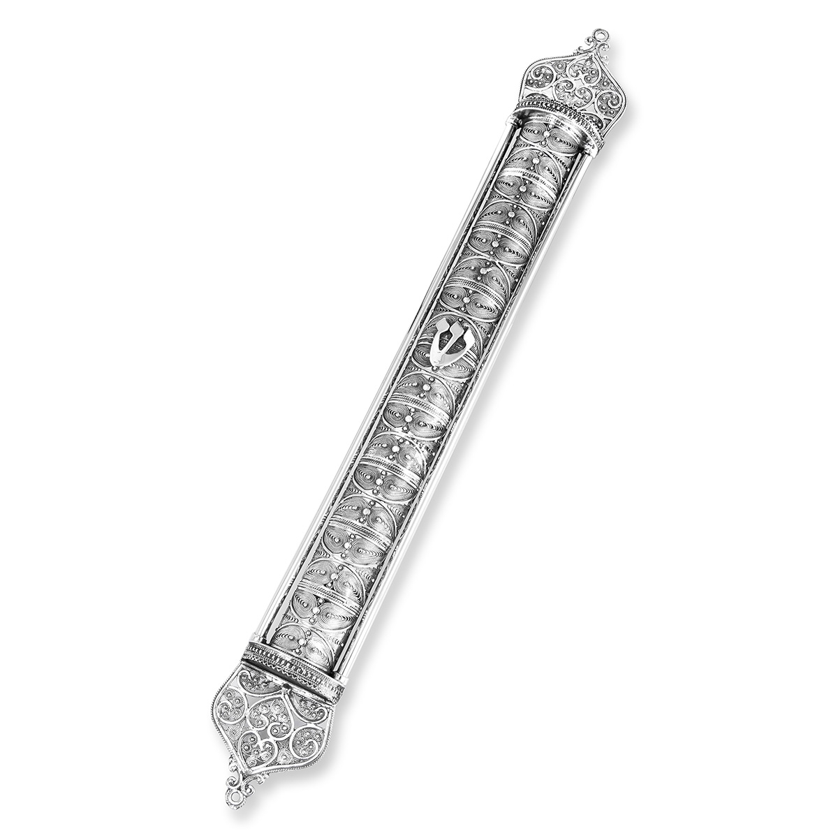 Traditional Yemenite Art Grand Handcrafted Sterling Silver Extra Large Mezuzah Case With Ornate Design - 1