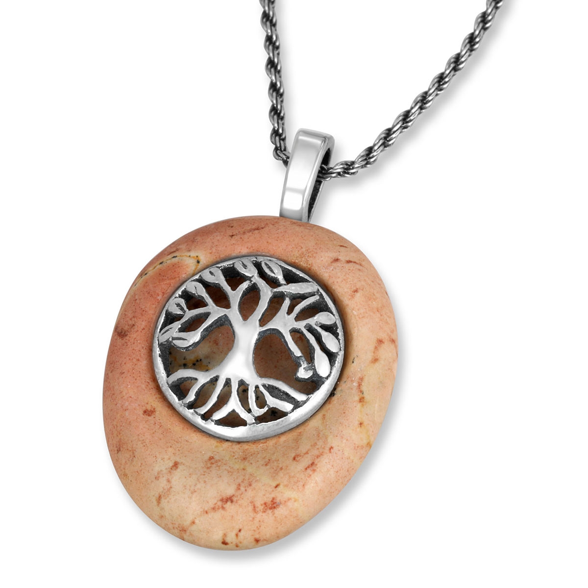 Tree of Life Jerusalem Stone and 925 Sterling Silver Necklace - 1