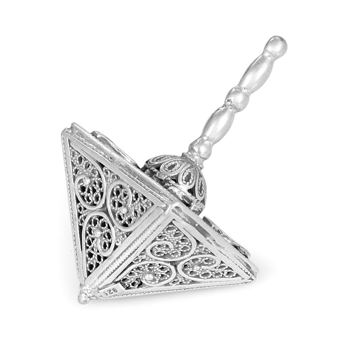 Traditional Yemenite Art Handcrafted Sterling Silver Tapered Dreidel With Filigree Design - 1