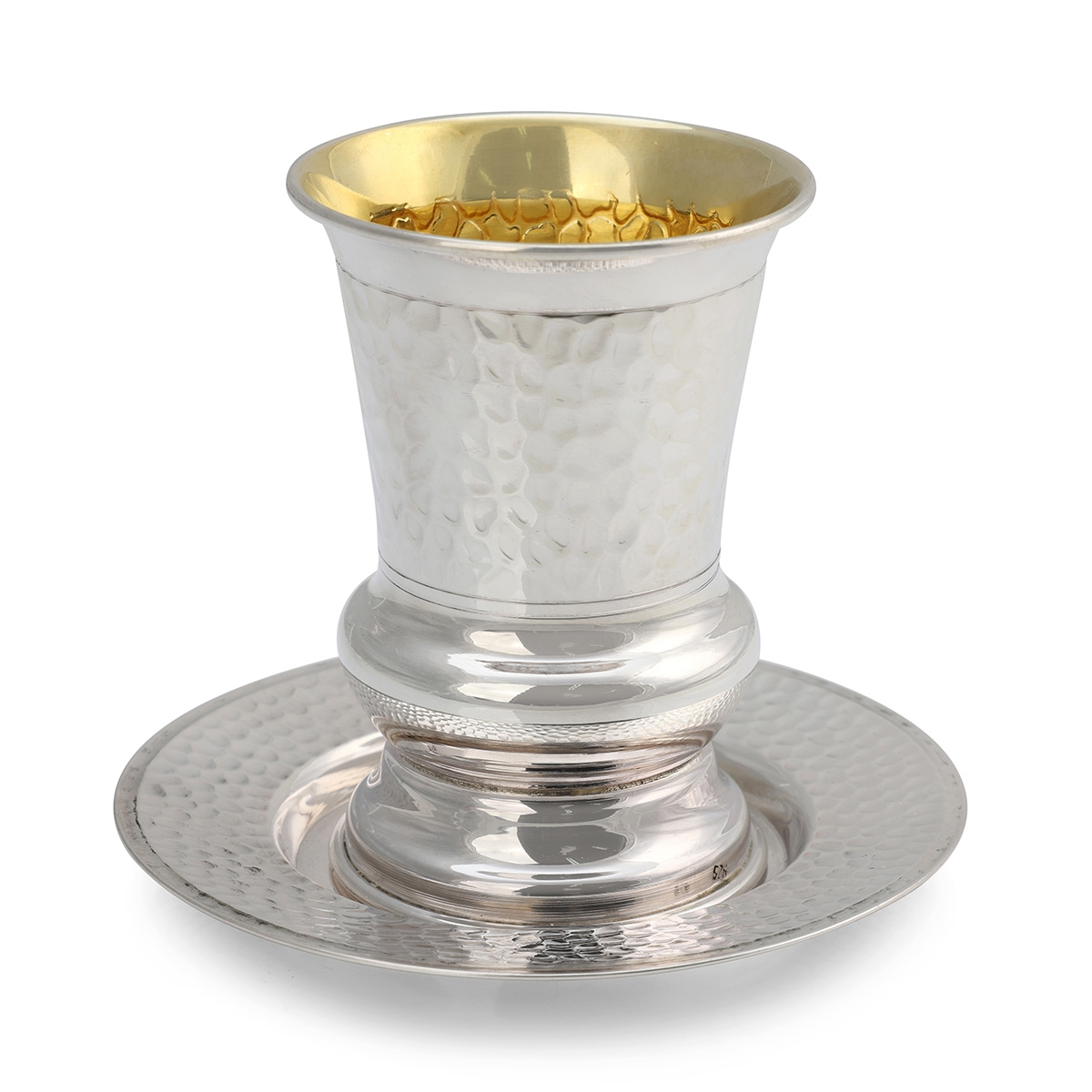 Handcrafted Sterling Silver Hammered Kiddush Cup With Tiered Base By Traditional Yemenite Art - 1