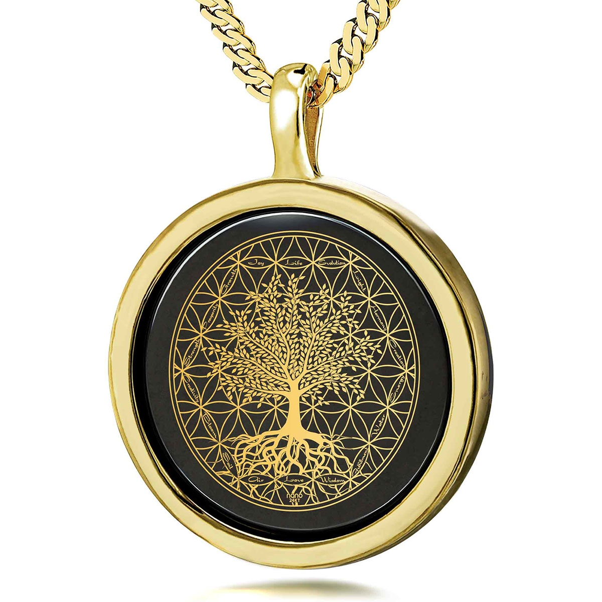 Tree of Life: Onyx Stone Necklace Micro-Inscribed With 24K Gold (Genesis 2:9) - 1