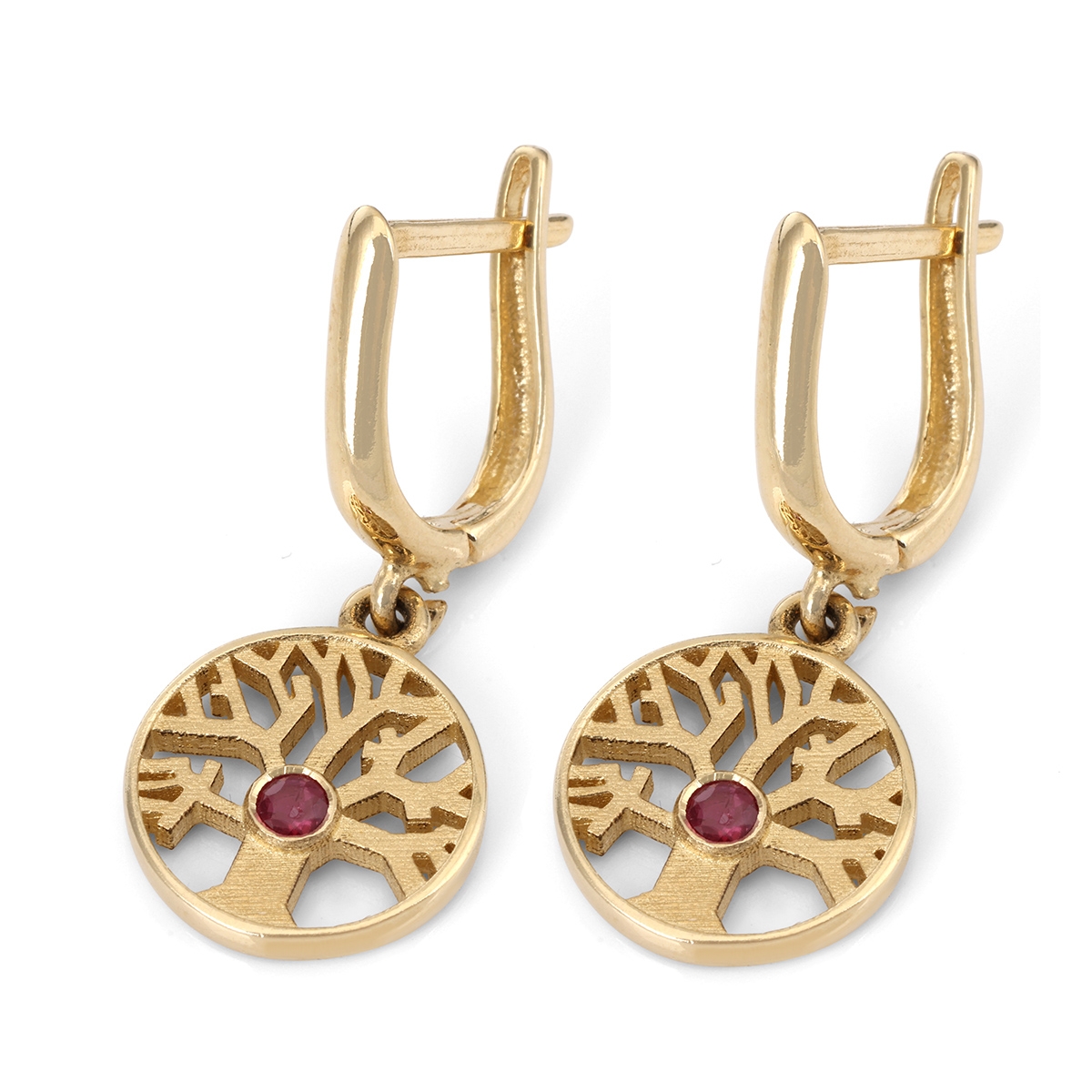 14K Gold Tree of Life Earrings With Ruby Stones - Color Option - 1