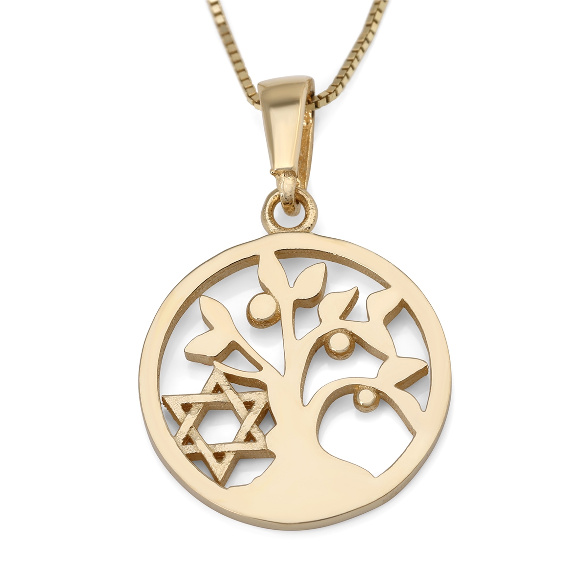14K Gold Women's Tree of Life Pendant Necklace with Star of David  - 1