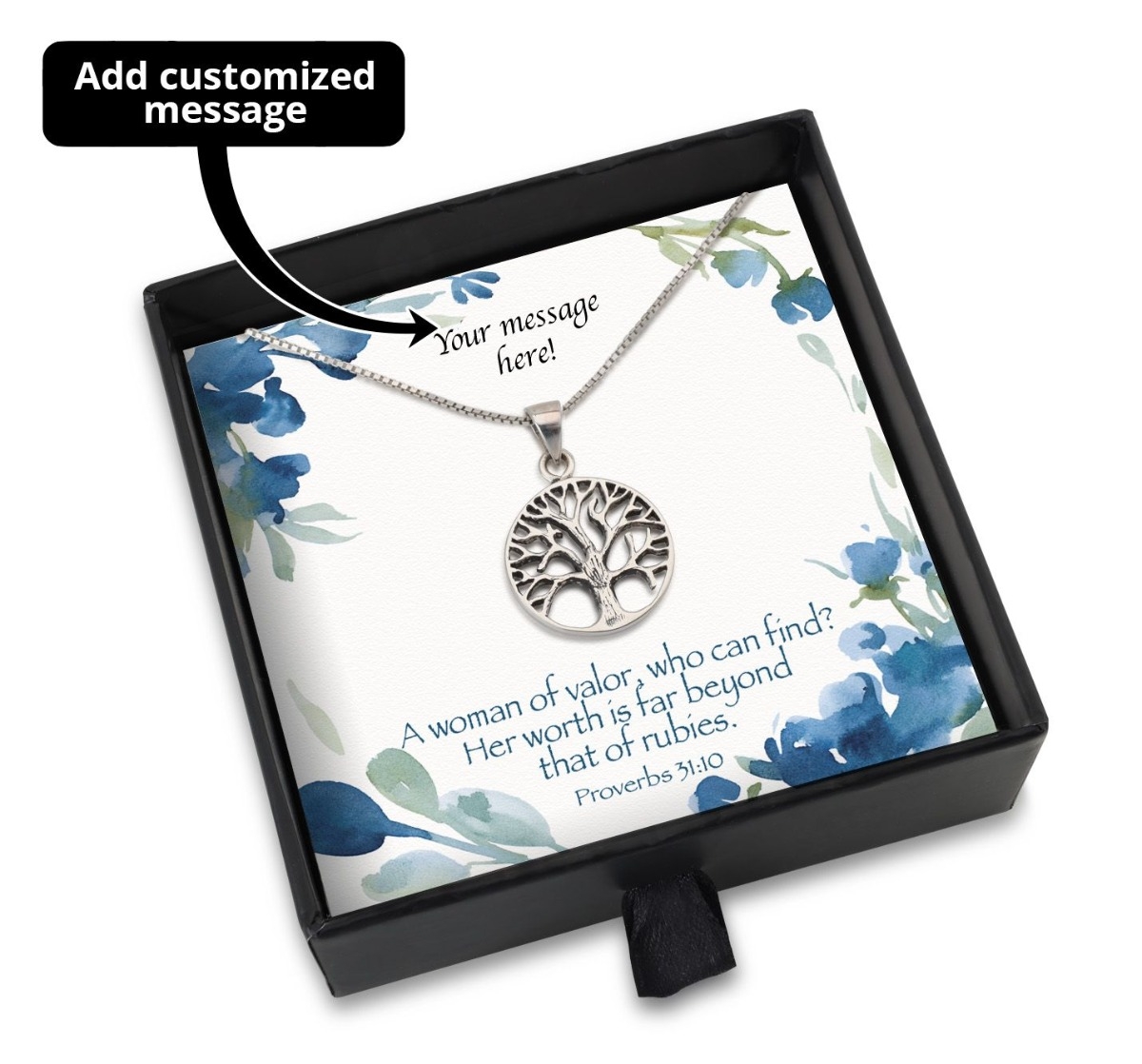 Woman of Valor Gift Box With Sterling Silver Tree of Life Necklace - Add a Personalized Message For Someone Special!!! - 1