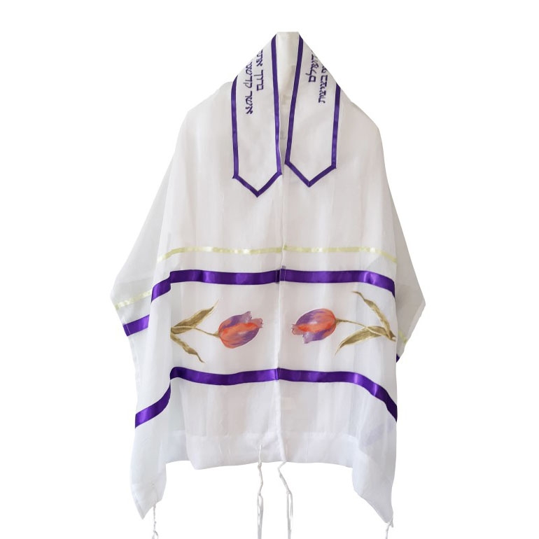 Galilee Silks Women's Tallit (Prayer Shawl) Set With Tulip Design - 1