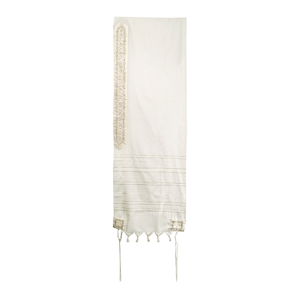 Jerusalem: Yair Emanuel Wool Tallit with Embroidery (Silver) - 1