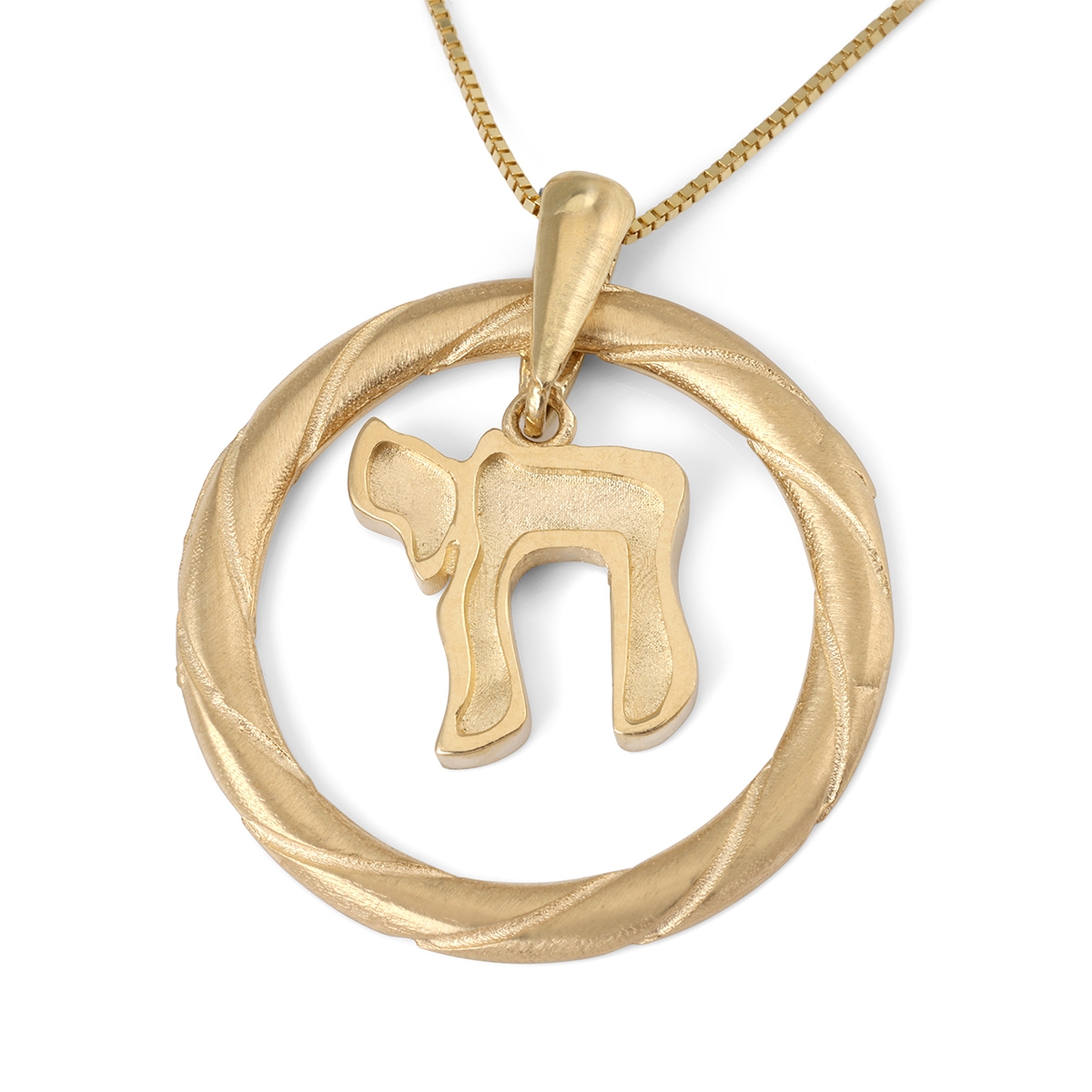 14K Gold Chai Pendant Necklace With Twist Design (Choice of Color) - 1