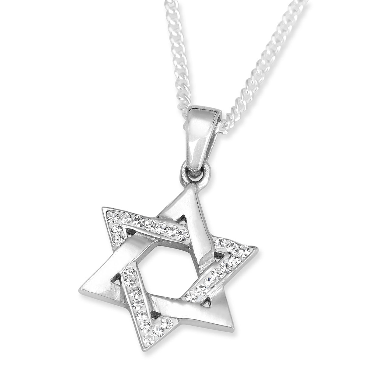 Elegant Sterling Silver and Zircon Star of David Pendant Necklace - 1