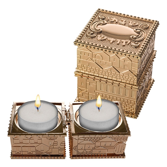 Compact Travel Shabbat Candlesticks with Jerusalem Design - 1