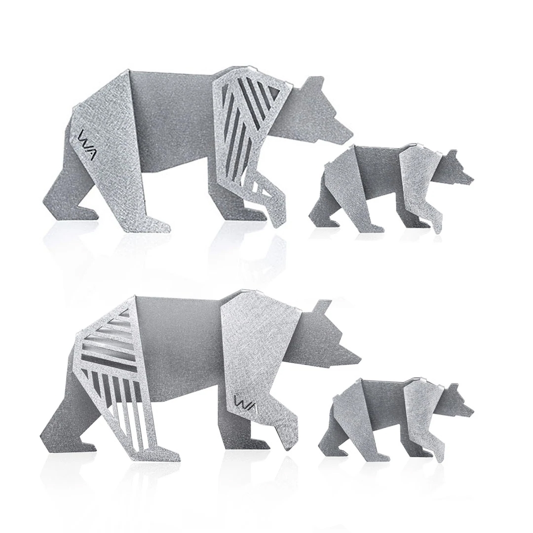 Wallaby Aluminum Origami Bear Sculpture Set (4 Pieces) - 1